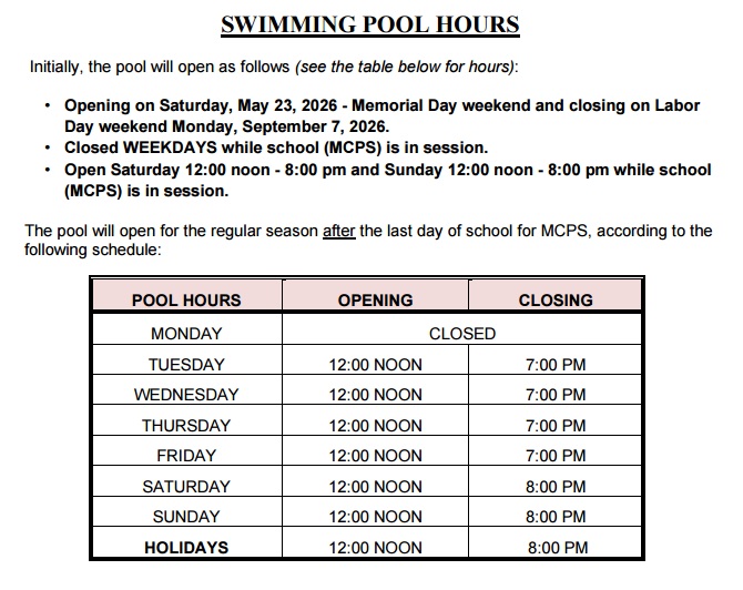 Park Summit 2026 pool operating hours