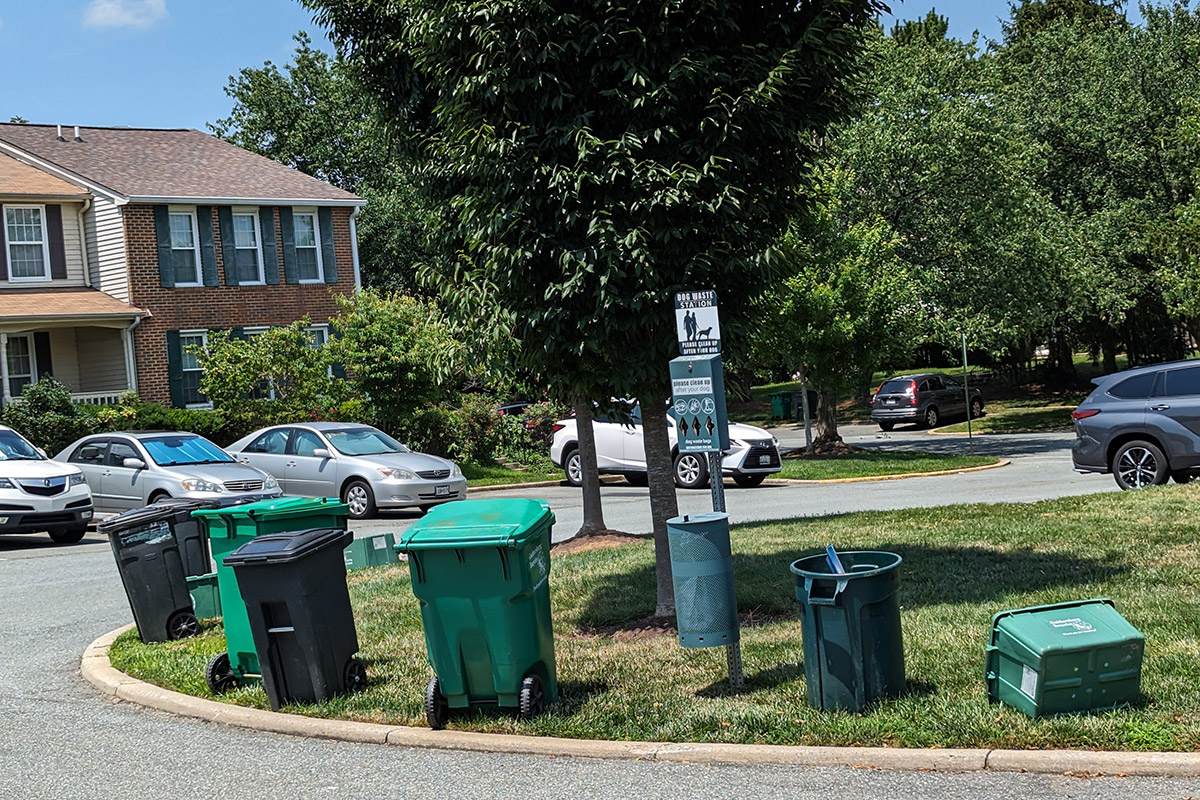 Trash and recycling containers used in the Park Summit community